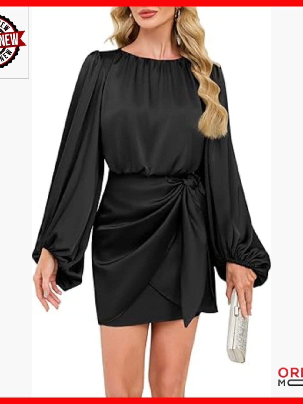 Satin Cocktail Dress Long Sleeve Tie Waist Formal Wedding Guest Mini